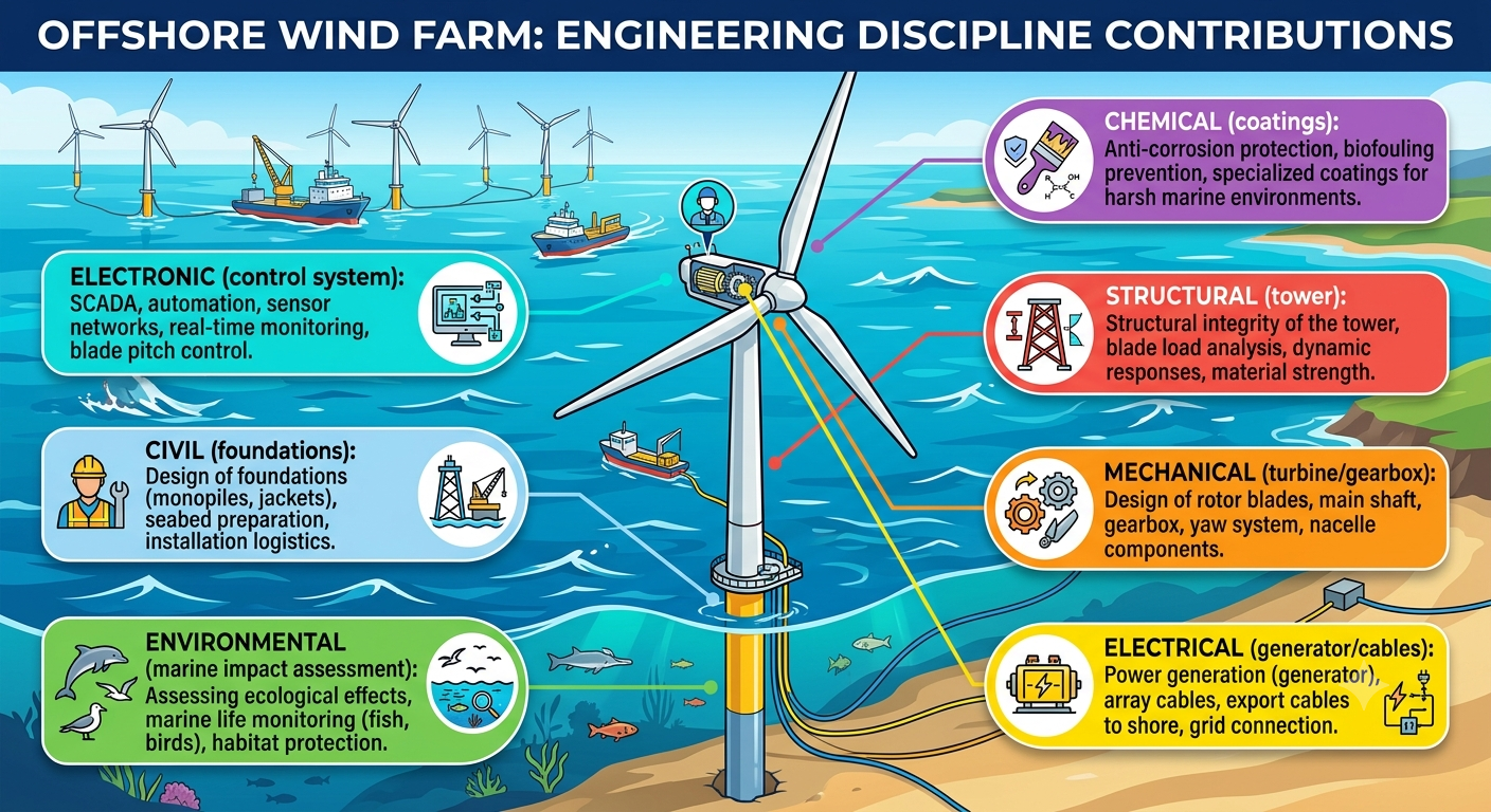 Offshore wind farm showing engineering disciplines