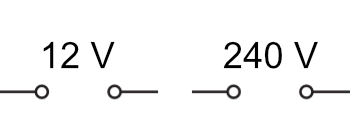 Power supply symbols: 12V and 240V