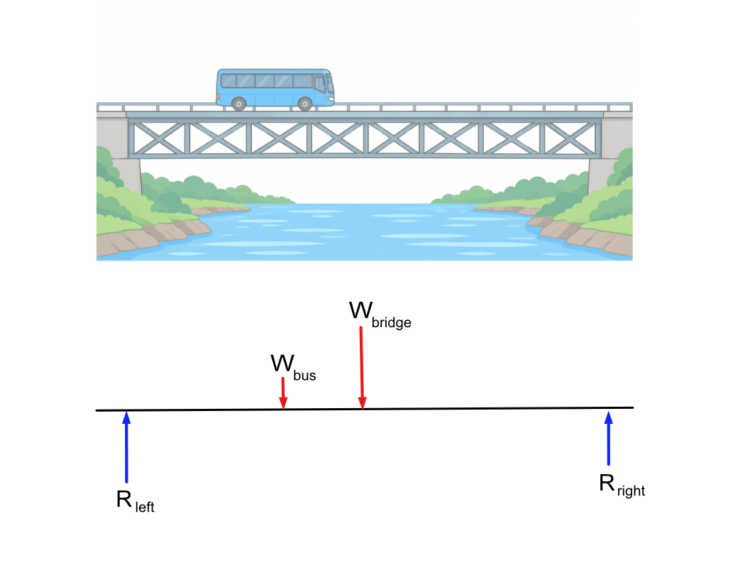 Exemplar free-body diagram of a bus on a bridge
